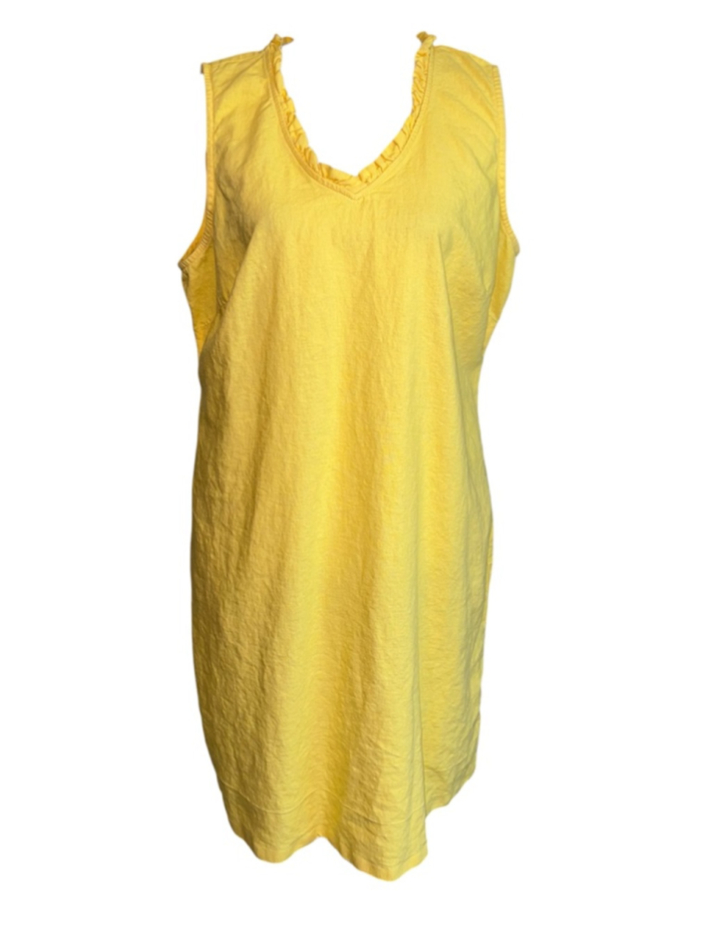 Casual Linen Yellow Sleeveless V-Neck Dress Plus Size XL